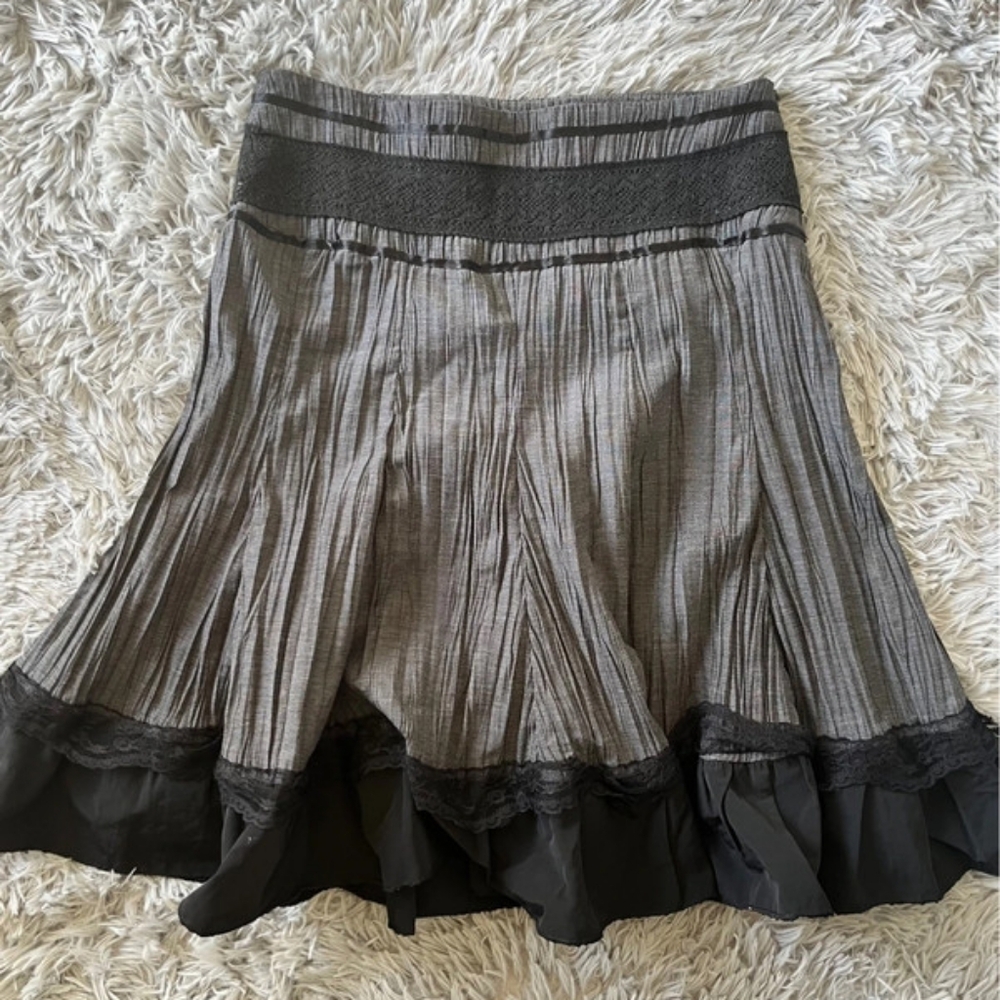 Patrice Breal Y2k Euro Grey Lace Ruffle Fairy Girly Midi Skirt